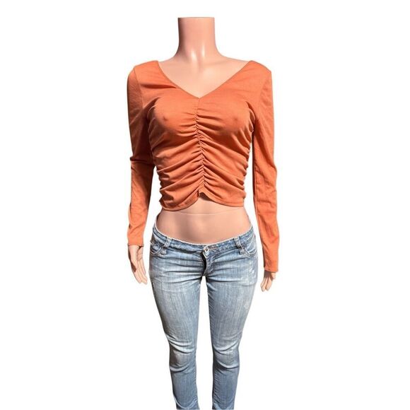Hype long sleeve V-neck ruched crop top XL - Picture 1 of 6